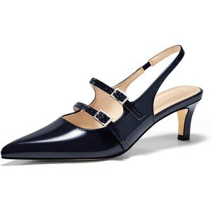Women's Slingbak Ktiten Pumpe Closed  Pointed Toe Heels Wedding Dress Shoe Navy